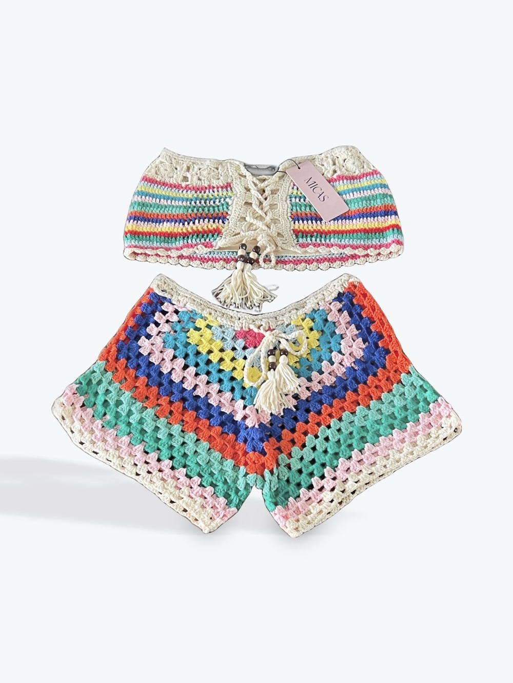 Micas Crocheted Multicolor Women's Short Set